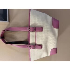 COACH Vintage Pink and Cream Woven Tote Bag with Leather Accents